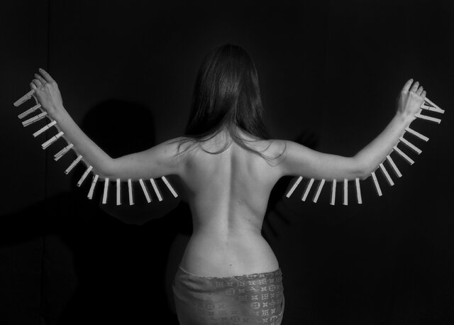 ресницы, прищепки, крылья, ню, топлес, образ, Eyelashes, Nude, Topless, Image