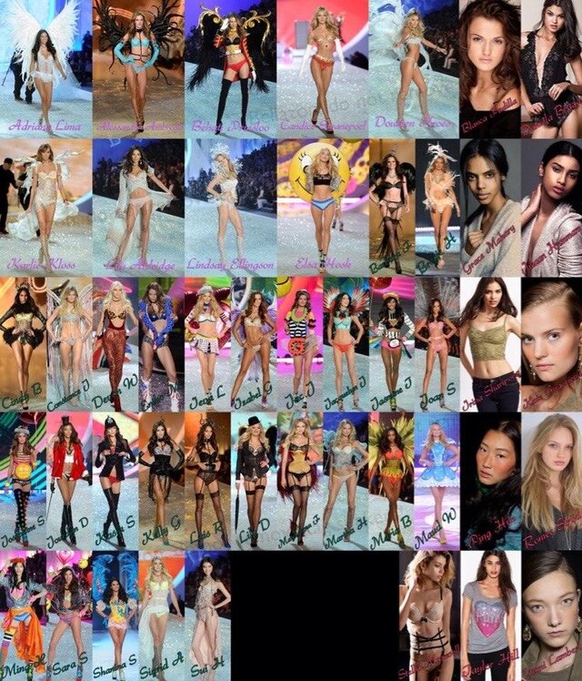 VICTORIA'S SECRET ANGELS 2014 УЧАСТНИЦЫ ШОУ Contracted Models: 1- Adriana Lima 2- Alessandra Ambrosio 3- Behati Prinsloo 4- Candice Swanepoel 5- Doutzen Kroes 6- Elsa Hosk (PINK Spokesperson) 7- Karlie Kloss 8- Lily Aldridge 9- Lindsay Ellingson Officially