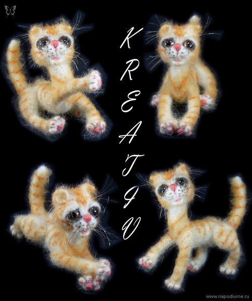 Рыжий котЭ. Авторская игрушка, высота 9 см, в холке 5 см.