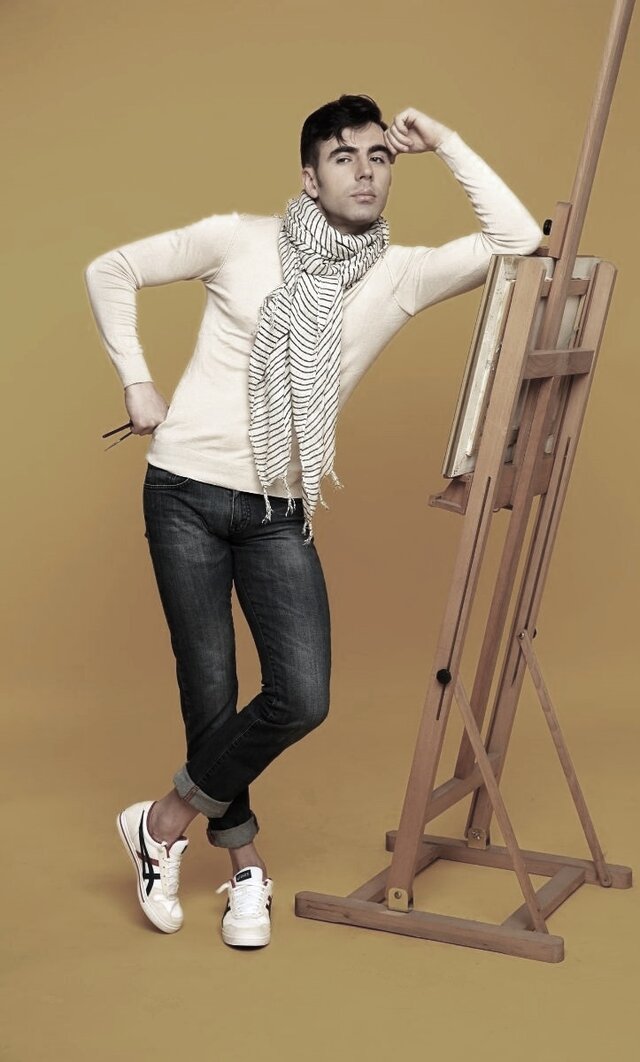 художник, мольберт, картина, муза, мужская, Model