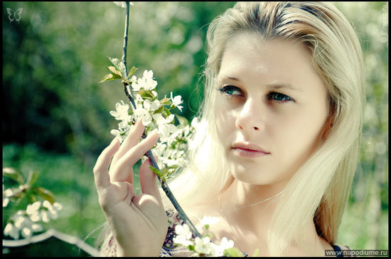 девушки,  портрет,  Girls,  Cherry,  Blossoming Cherry,  Flowers,  Eihwaz
