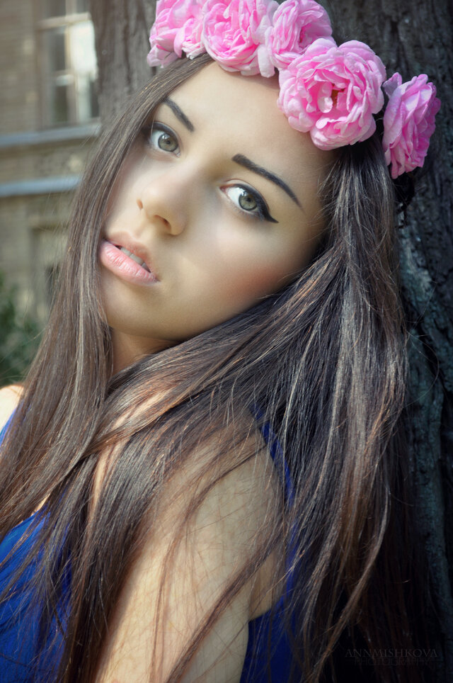 Brunette, Lady, Girl, Blossom, Flowers, Beauty